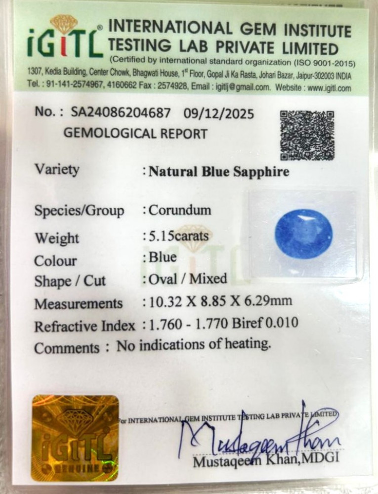 Blue Sapphire (Neelam) - 5.15 Carat
