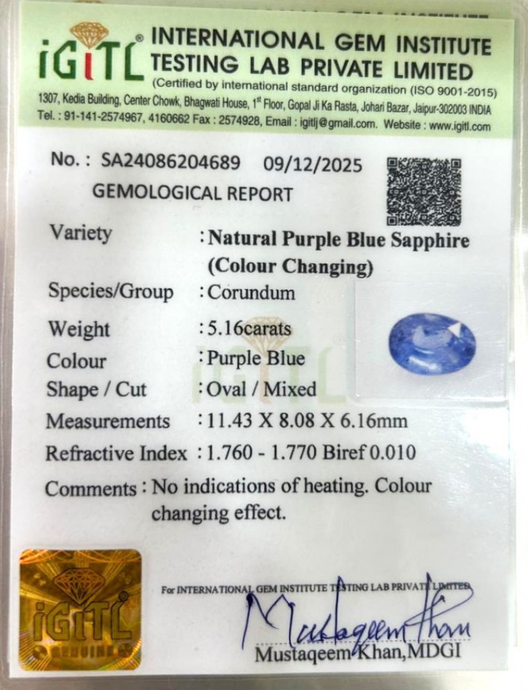 Blue Sapphire (Neelam) - 5.16 Carat