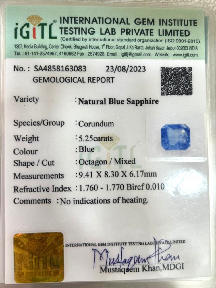 Blue Sapphire (Neelam) - 5.25 Carat