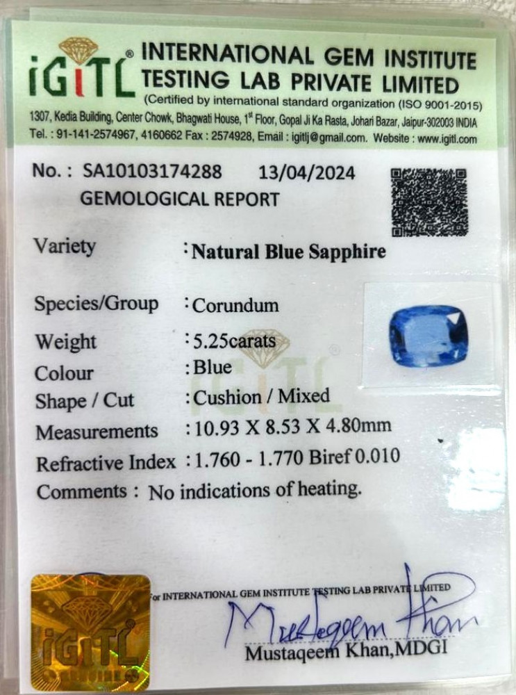 Blue Sapphire (Neelam) - 5.25 Carat