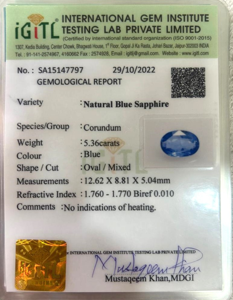 Blue Sapphire (Neelam) - 5.36 Carat