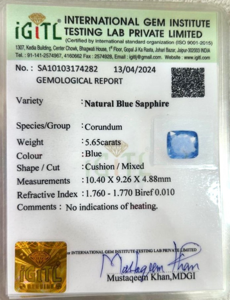 Blue Sapphire (Neelam) - 5.65 Carat