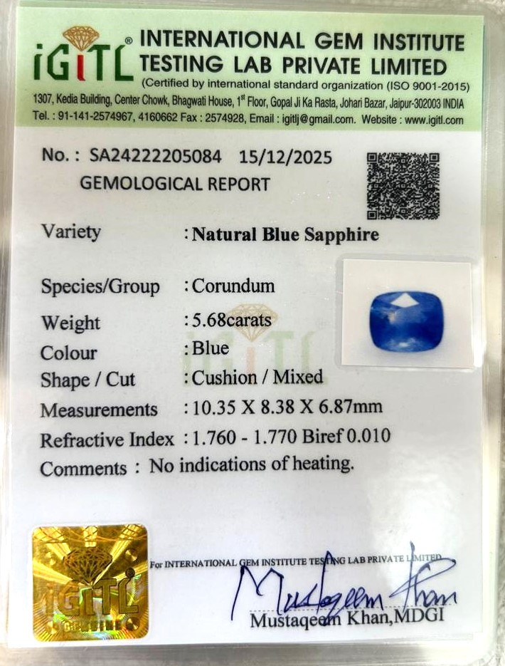 Blue Sapphire (Neelam) - 5.68 Carat