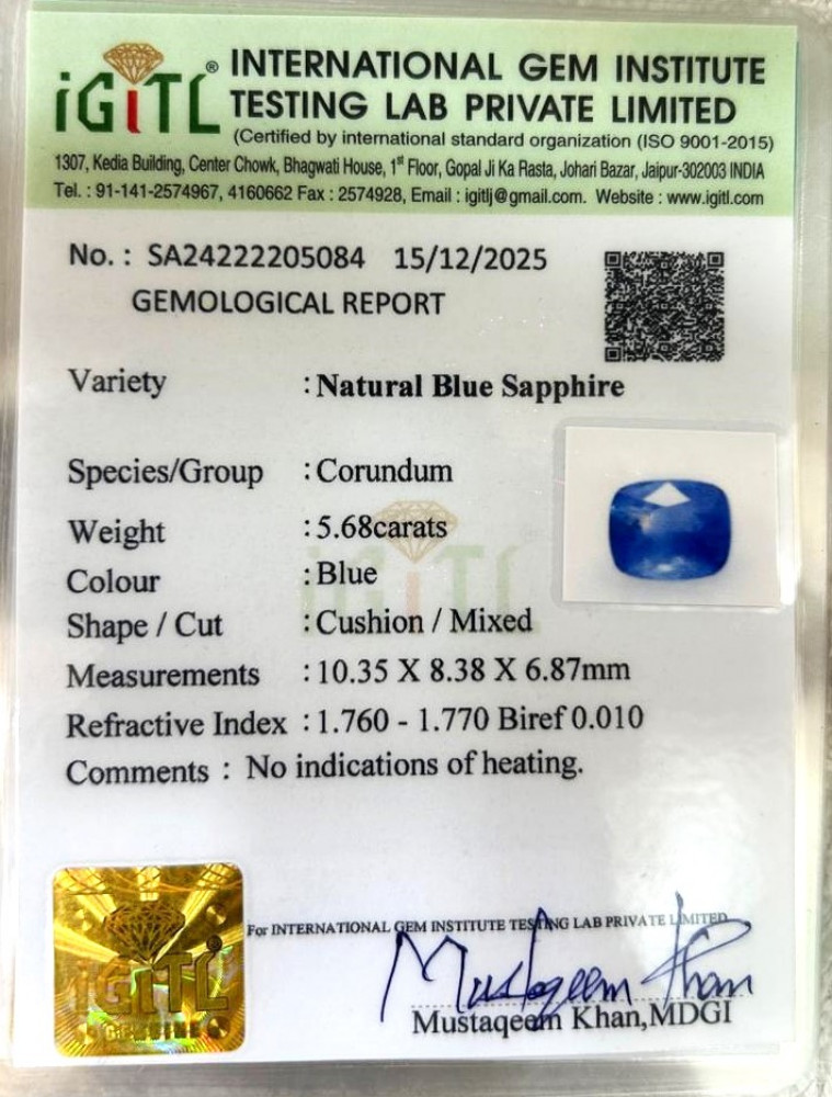 Blue Sapphire (Neelam) - 5.68 Carat