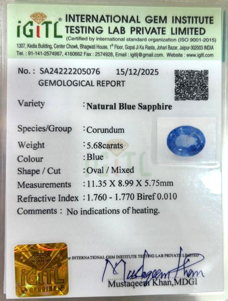 Blue Sapphire (Neelam) - 5.68 Carat