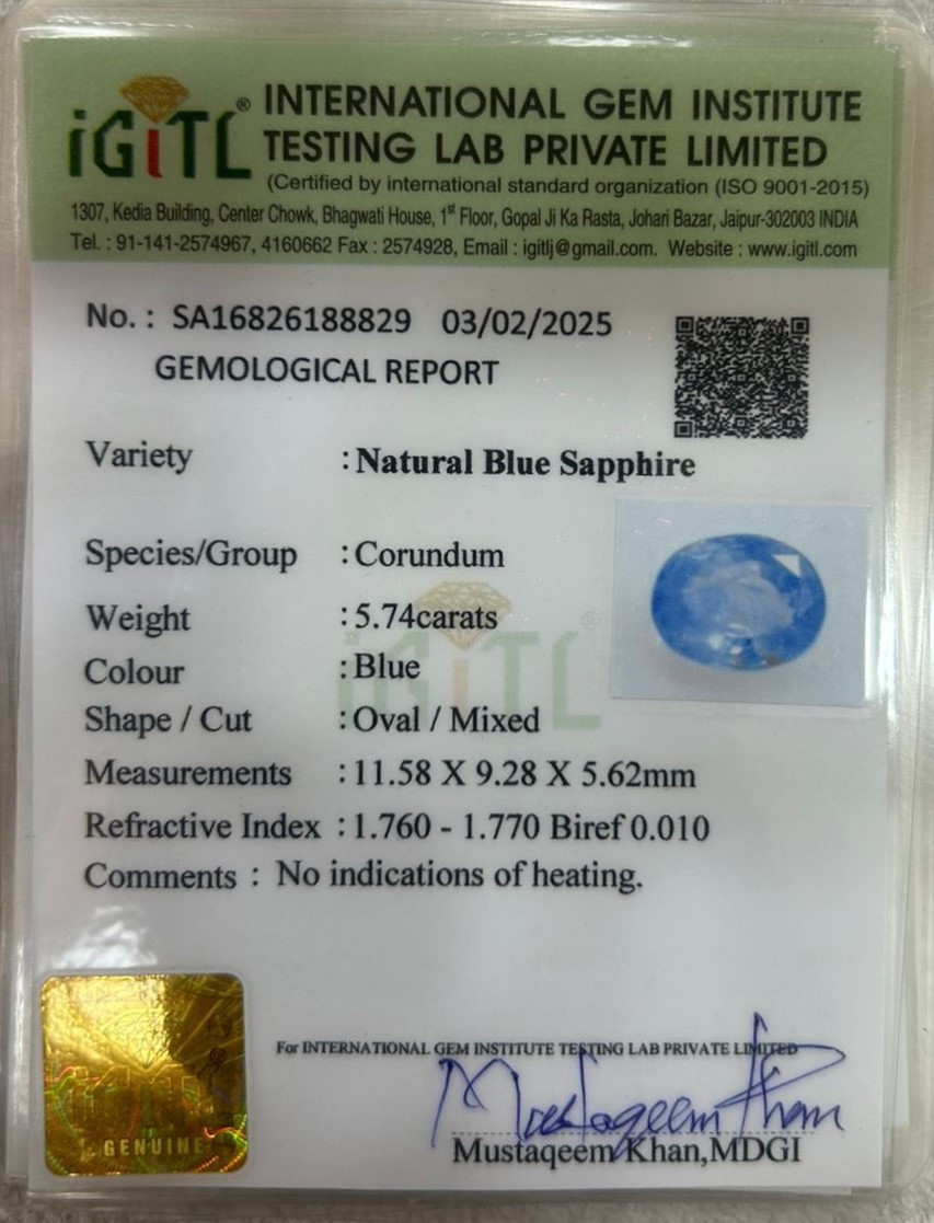 Blue Sapphire (Neelam) - 5.74 Carat