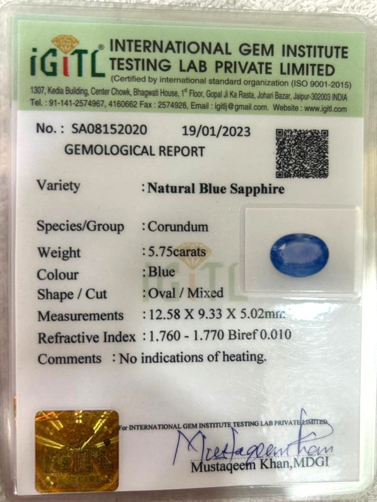 Blue Sapphire (Neelam) - 5.75 Carat