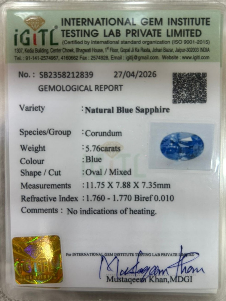 Blue Sapphire (Neelam) - 5.76 Carat