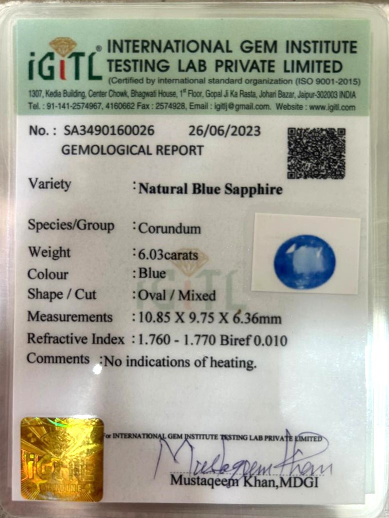 Blue Sapphire (Neelam) - 6.03 Carat