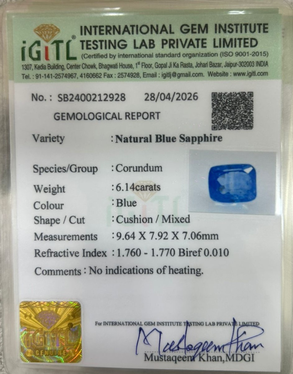 Blue Sapphire (Neelam) - 6.14 Carat
