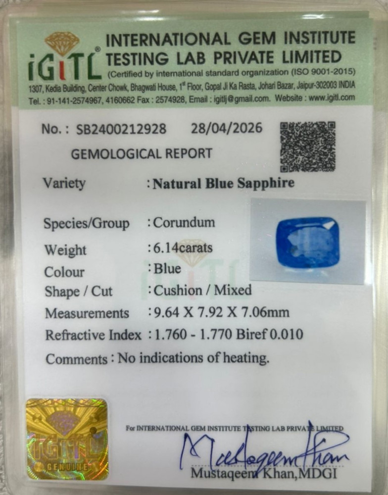 Blue Sapphire (Neelam) - 6.14 Carat