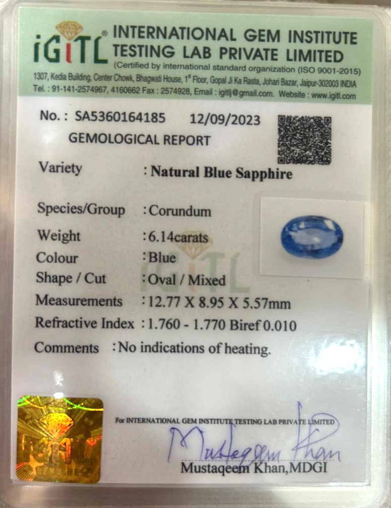 Blue Sapphire (Neelam) - 6.14 Carat