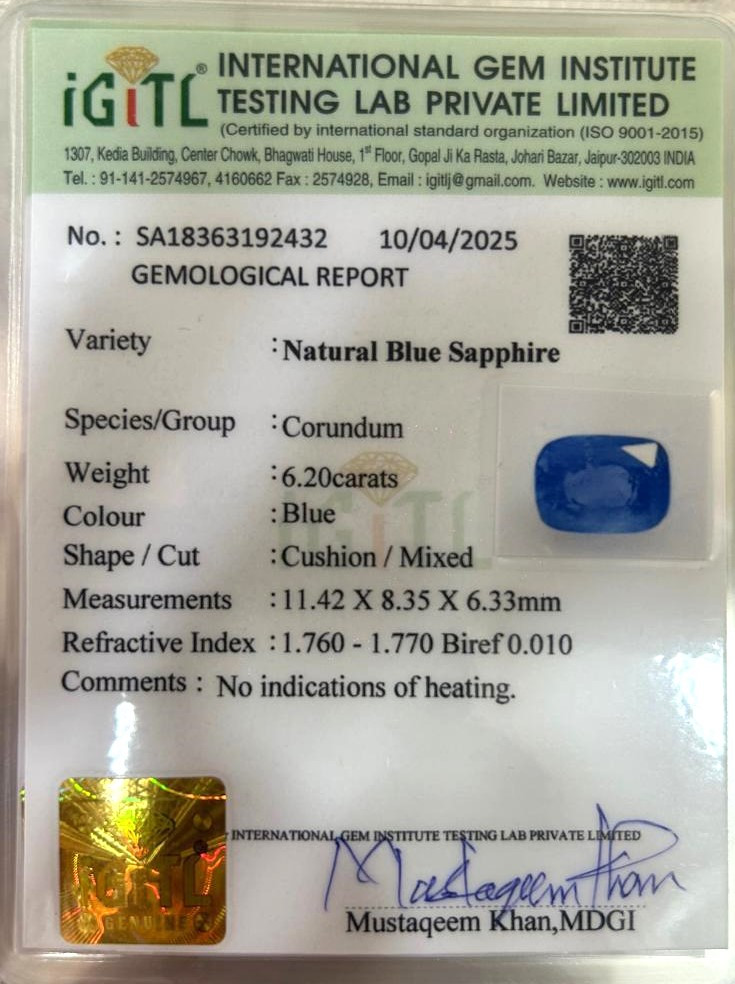 Blue Sapphire (Neelam) - 6.2 Carat