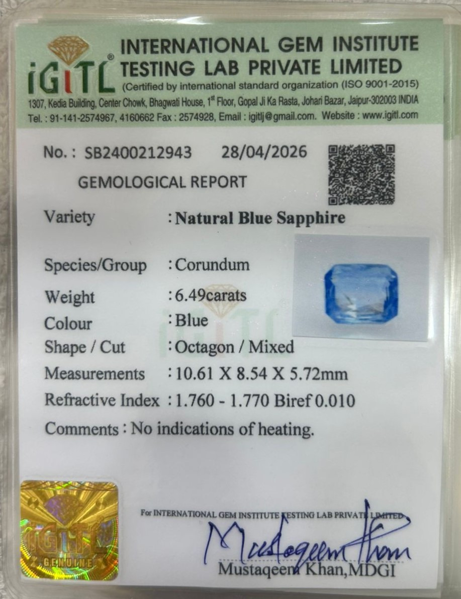 Blue Sapphire (Neelam) - 6.49 Carat