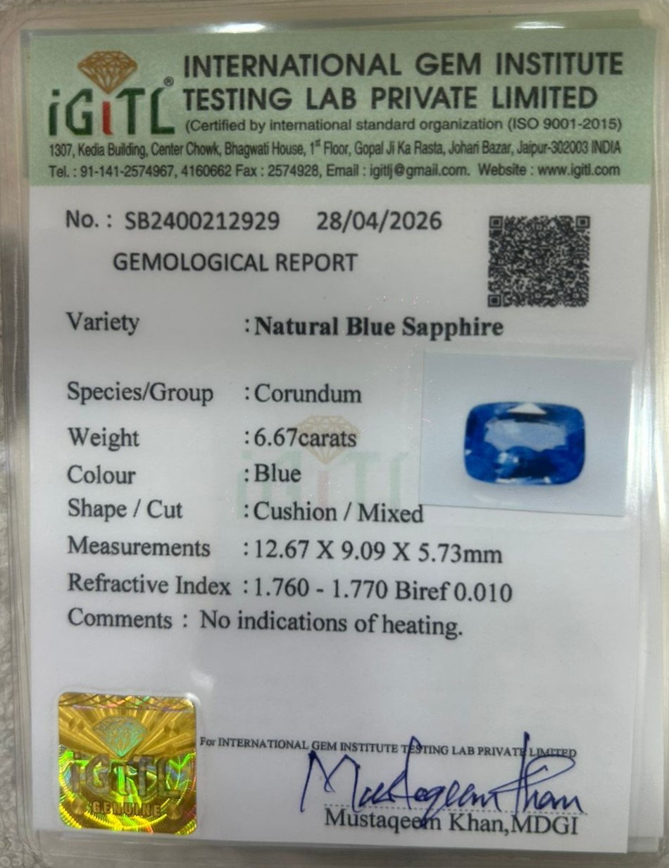 Blue Sapphire (Neelam) - 6.67 Carat