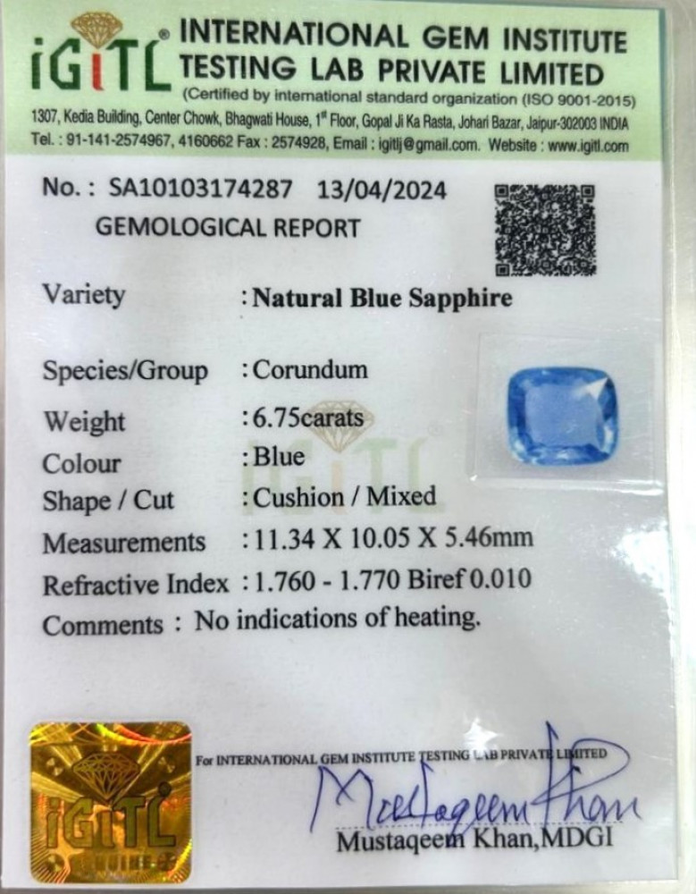 Blue Sapphire (Neelam) - 6.75 Carat