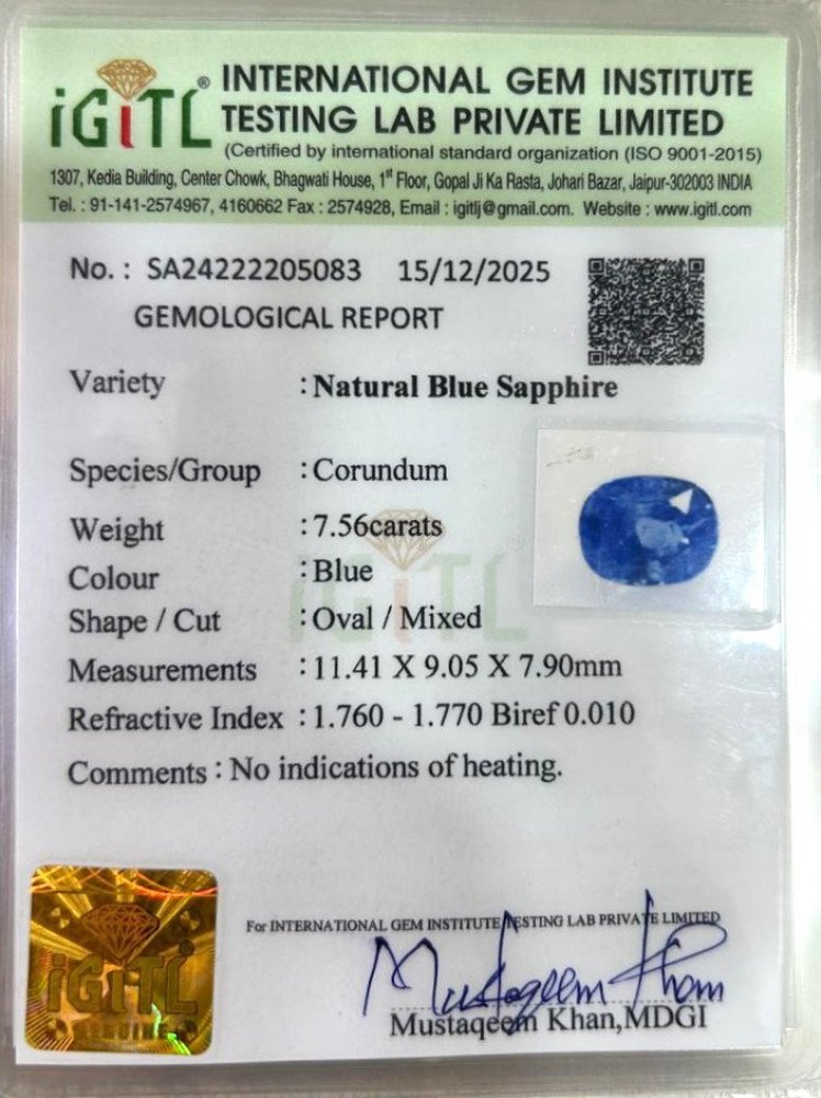 Blue Sapphire (Neelam) - 7.56 Carat