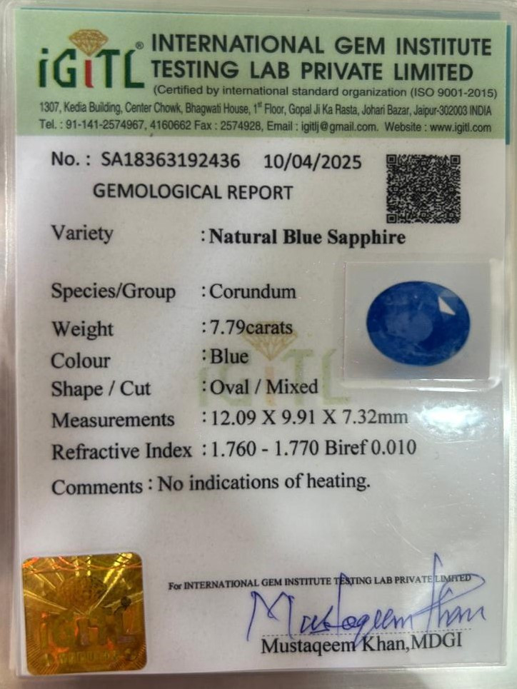 Blue Sapphire (Neelam) - 7.79 Carat