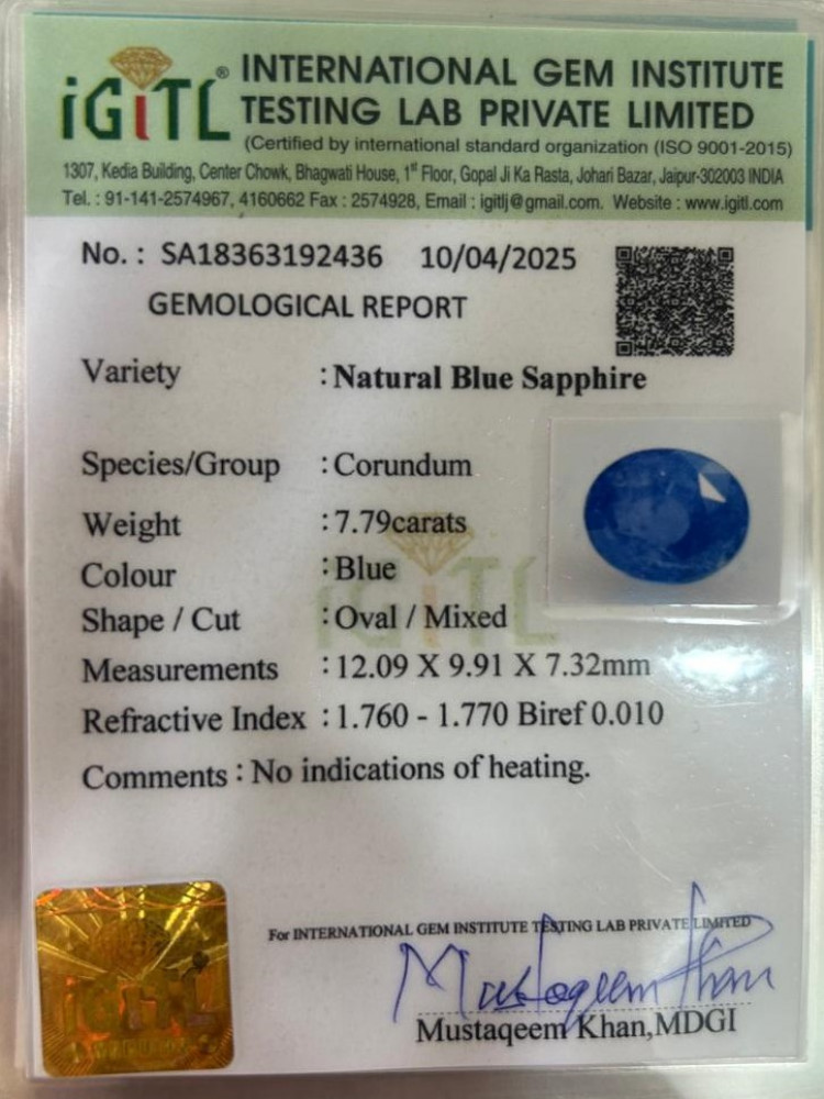 Blue Sapphire (Neelam) - 7.79 Carat