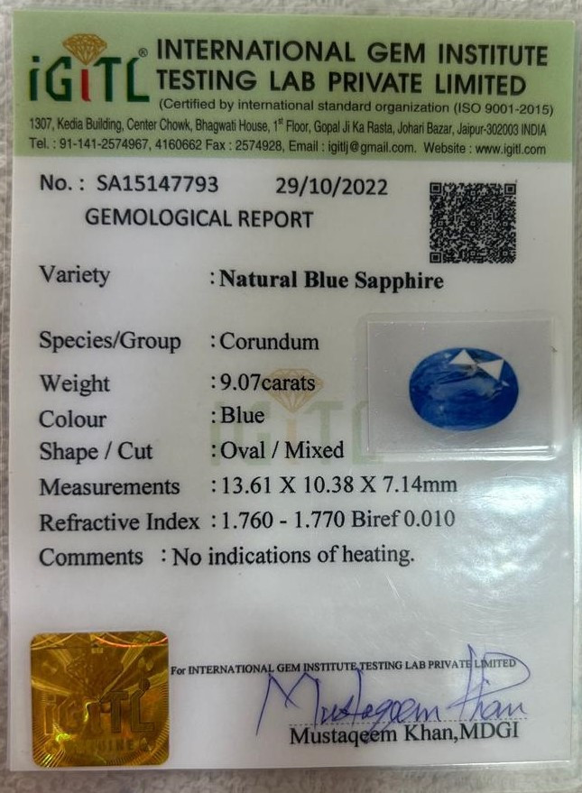 Blue Sapphire (Neelam) - 9.07 Carat