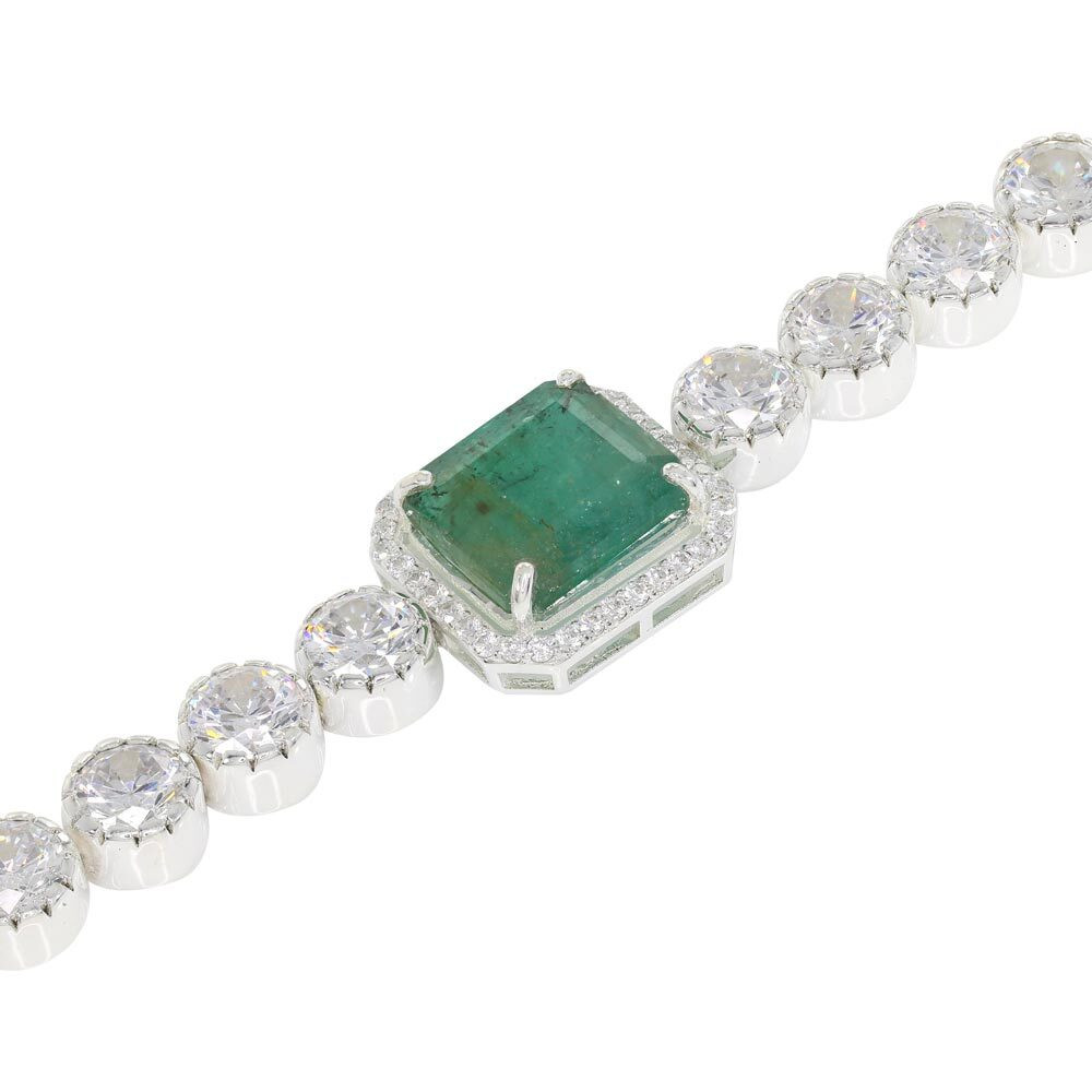 Emerald Diamond Halo White Gold Bracelet