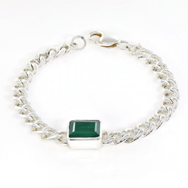 Emerald Bezel Set White Gold Chain Bracelet