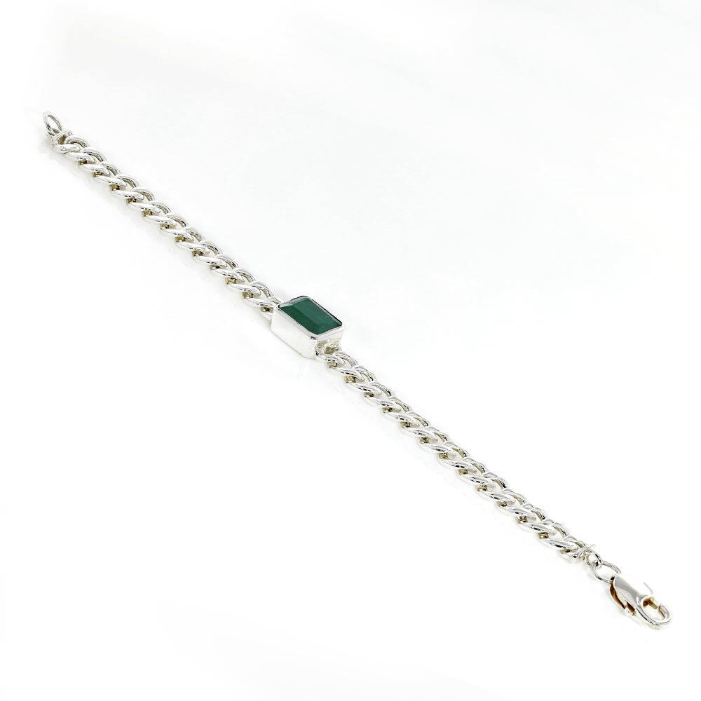 Emerald Bezel Set White Gold Chain Bracelet