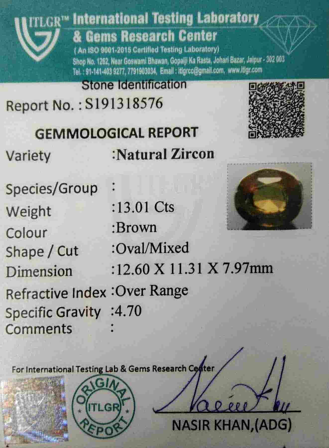 Brown Zircon - 13.01 Carat