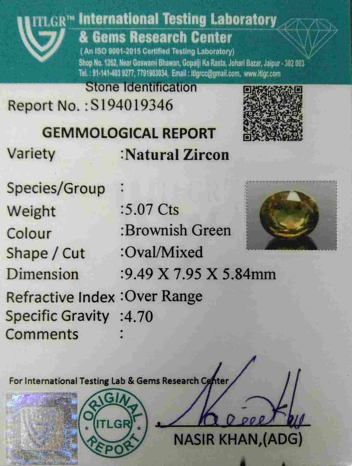 Brownish Green Zircon - 5.07 Carat