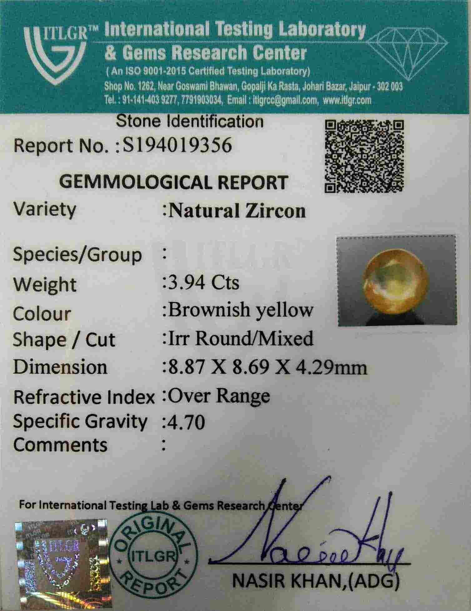 Brownish Yellow Zircon - 3.94 Carat