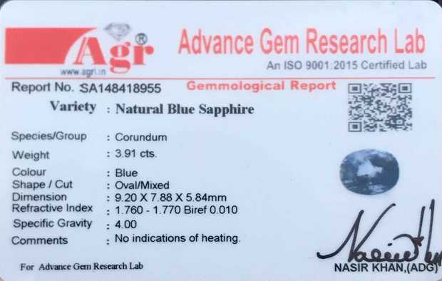 Blue Sapphire - 3.91 Carat