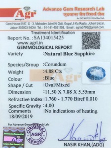 Blue Sapphire - 4.88 Carat