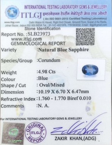 Blue Sapphire - 4.98 Carat