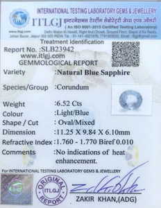 Blue Sapphire - 6.52 Carat