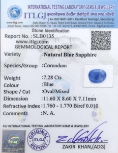 Blue Sapphire - 7.28 Carat