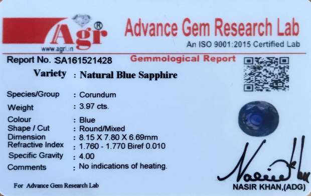 Blue Sapphire - 3.97 Carat