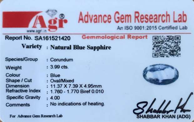 Blue Sapphire - 3.99 Carat