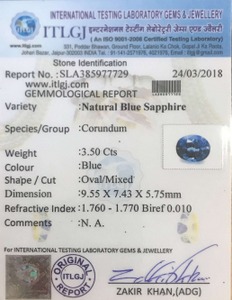 Blue Sapphire - 3.50 Carat