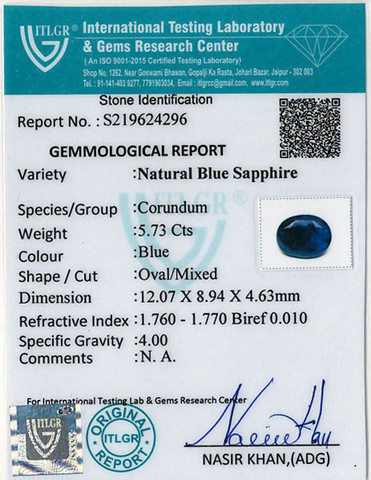Blue Sapphire - 5.73 Carat