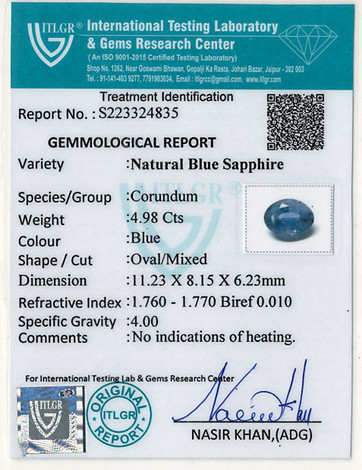 Blue Sapphire - 4.98 Carat