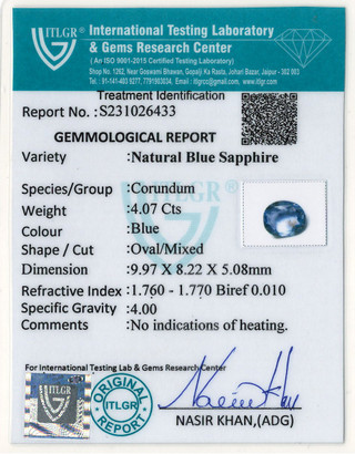 Blue Sapphire - 4.07 Carat