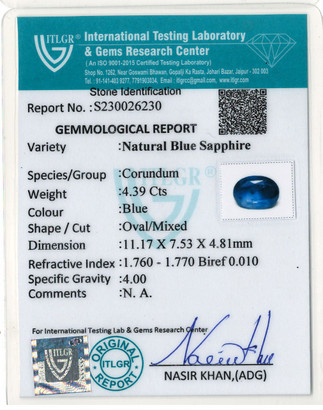 Blue Sapphire - 4.39 Carat