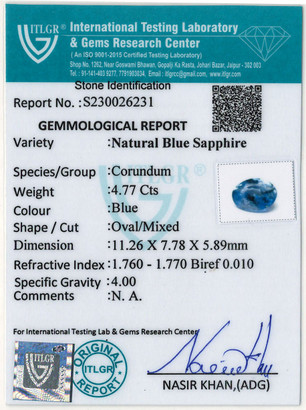 Blue Sapphire - 4.77 Carat
