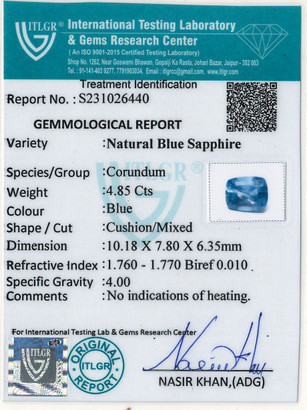 Blue Sapphire - 4.85 Carat