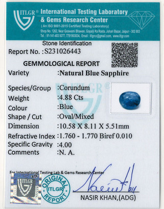 Blue Sapphire - 4.88 Carat