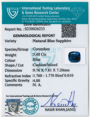 Blue Sapphire - 5.48 Carat