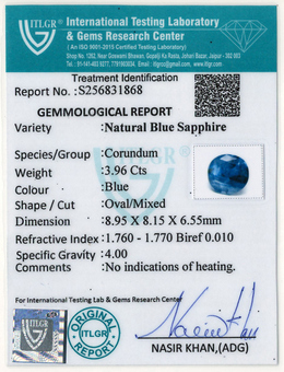 Blue Sapphire - 3.96 Carat