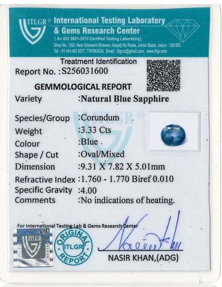 Blue Sapphire - 3.33 Carat