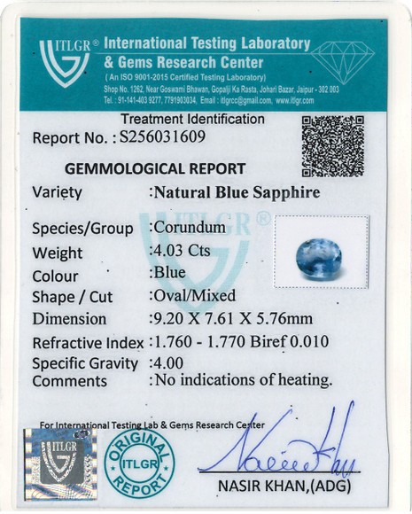 Blue Sapphire - 4.03 Carat