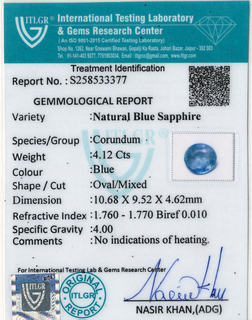 Blue Sapphire - 4.12 Carat